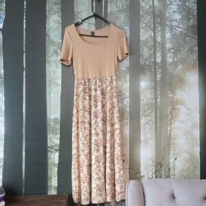SHEIN Beige Floral Midi Dress